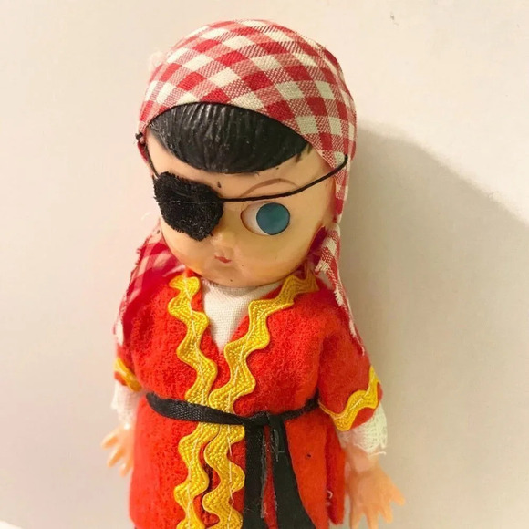 Vintage  Hard Plastic Pirate Boy Doll Open Shut Eyes 6 Inch Tall Figure Flaws - Picture 2 of 16